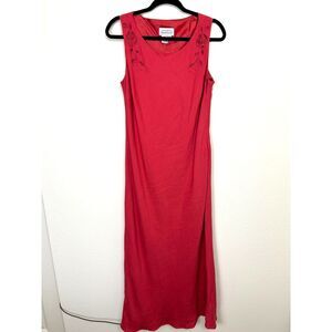 Vintage Adrianna Papell dress women's 10 red linen blend summer maxi traditional